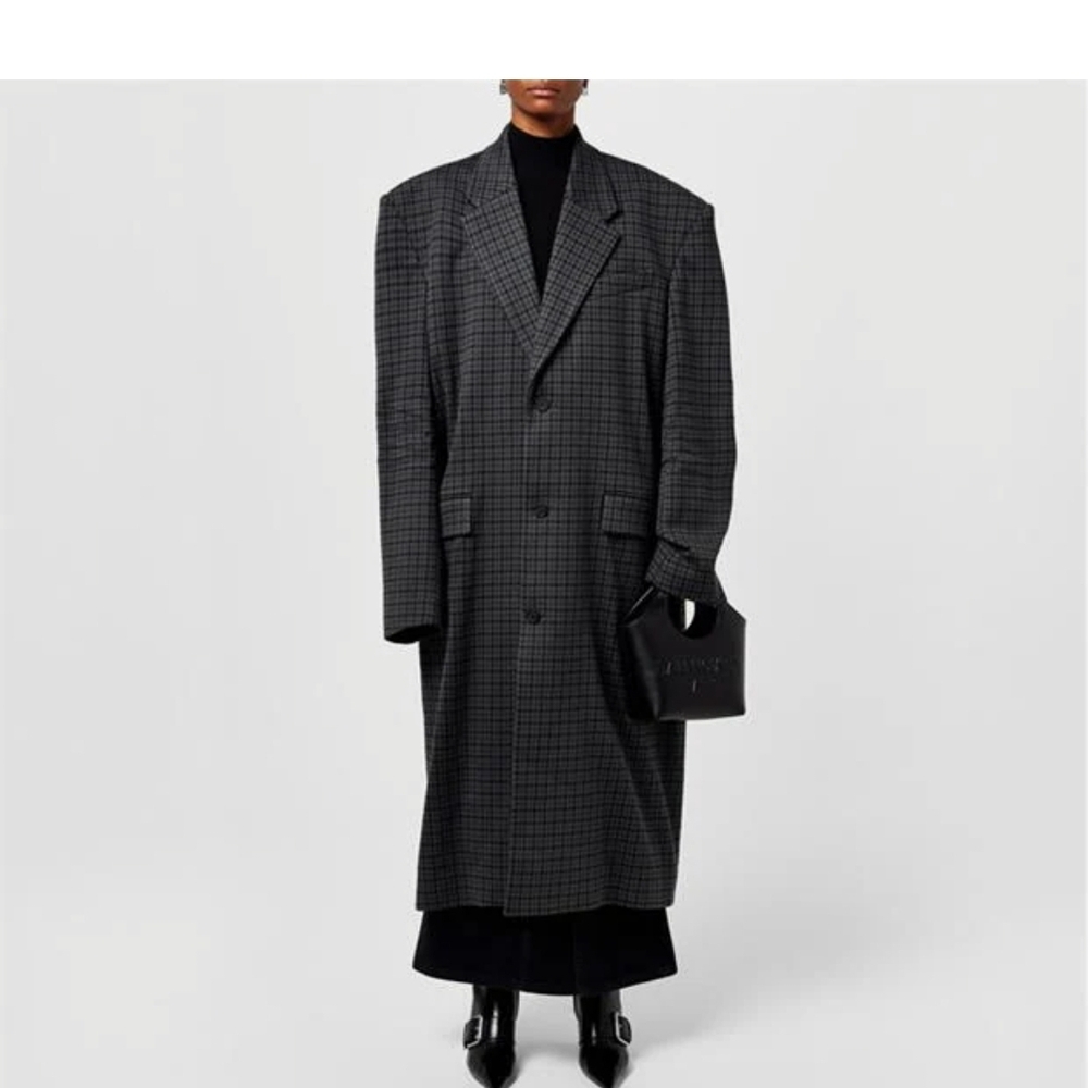 Balenciaga Unisex Oversized Black and Gray Houndstooth Coat NWT and Never Worn